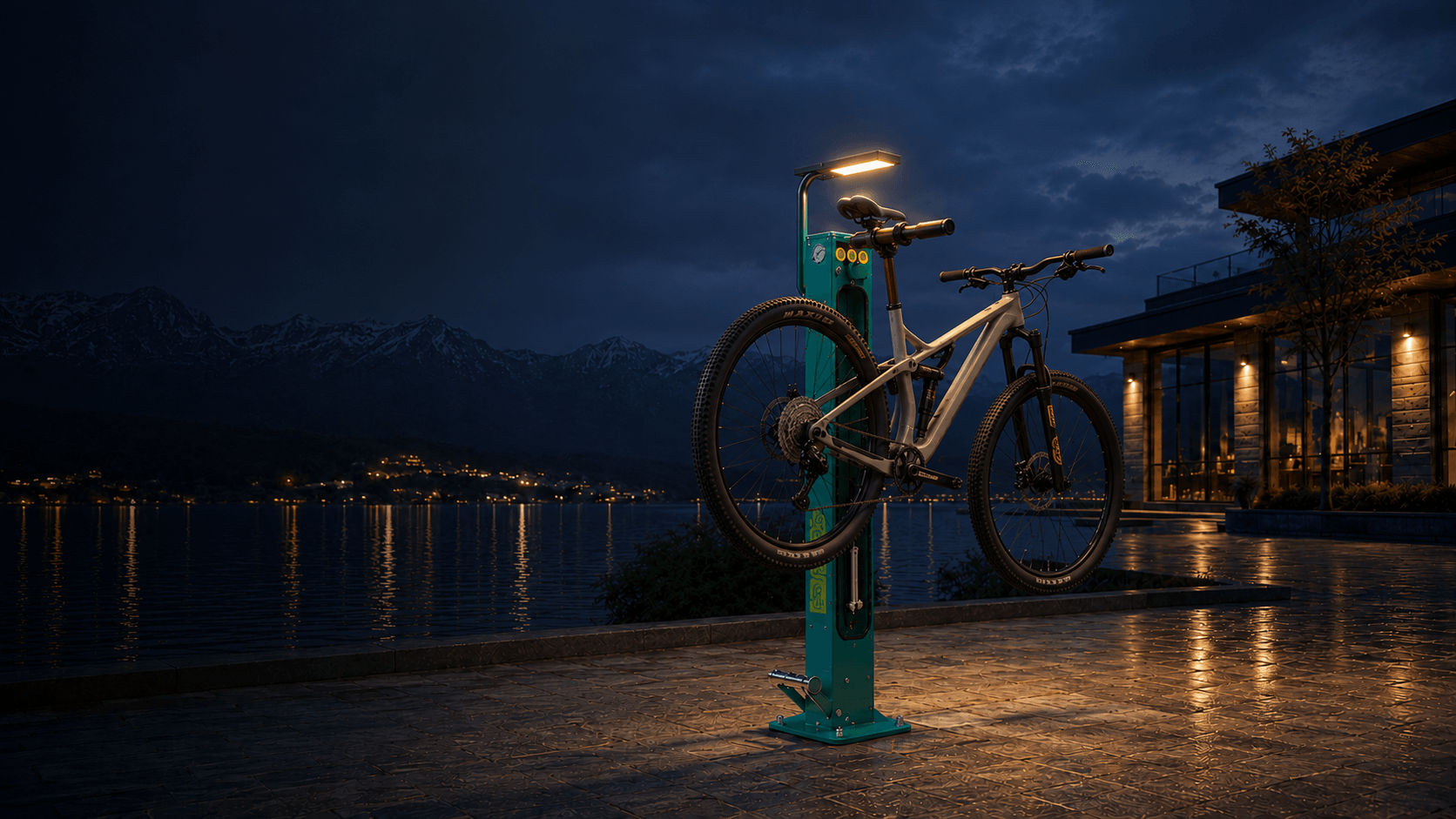 Bike repair stations with optional e-bike charging